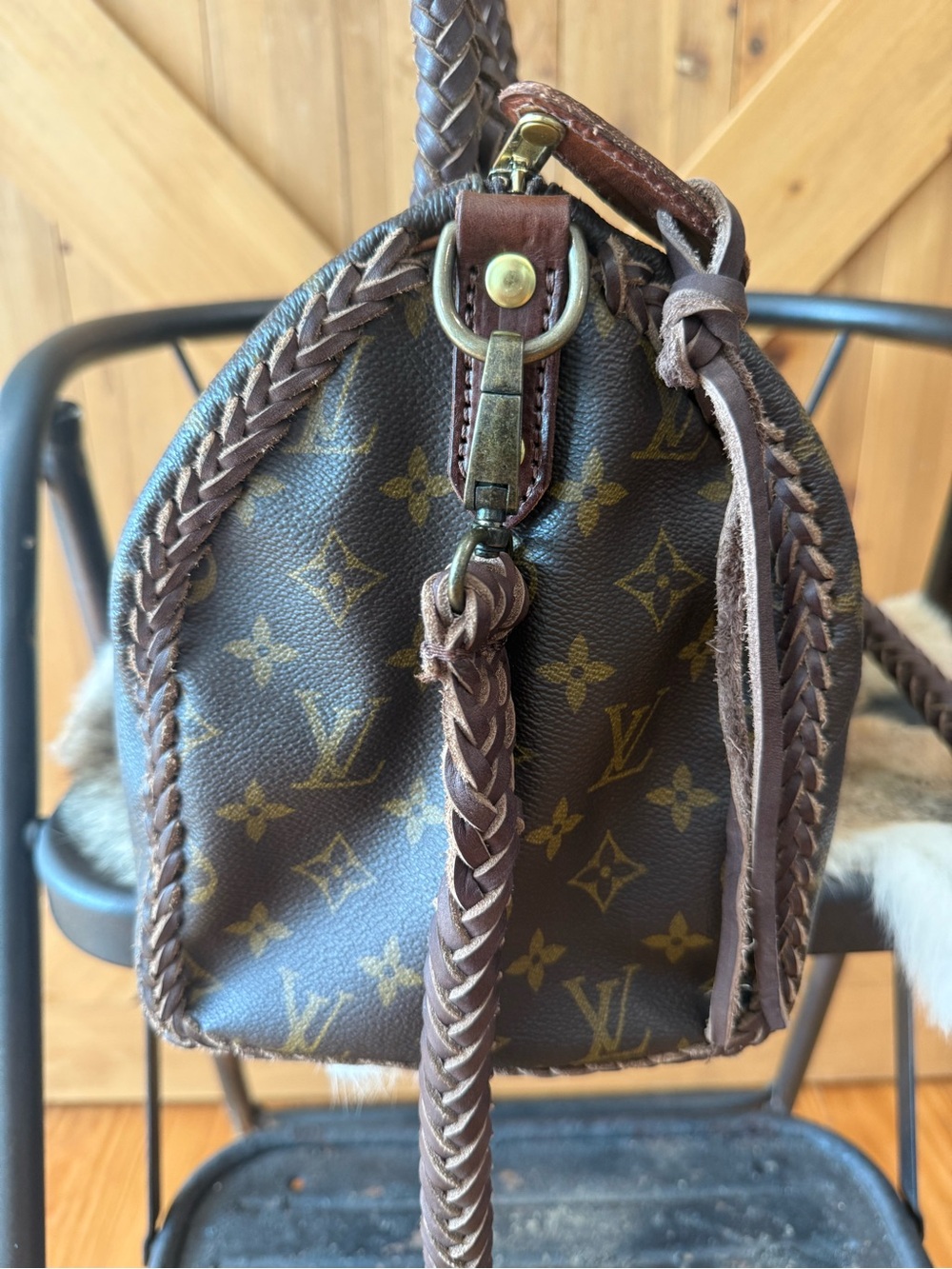 Louis Vuitton Brown Monogram Braided Handle Speedy 25 Crossbody Bag - Picture 4 of 13